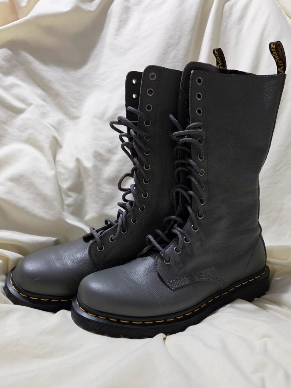 Dr Martens Women 10 Leather Mid Calf Boots Zip Gunmetal Grey 1B99 Discontinued